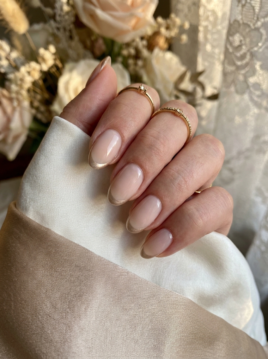 Champagne French Tips als Fall Wedding Nails Inspiration 2026